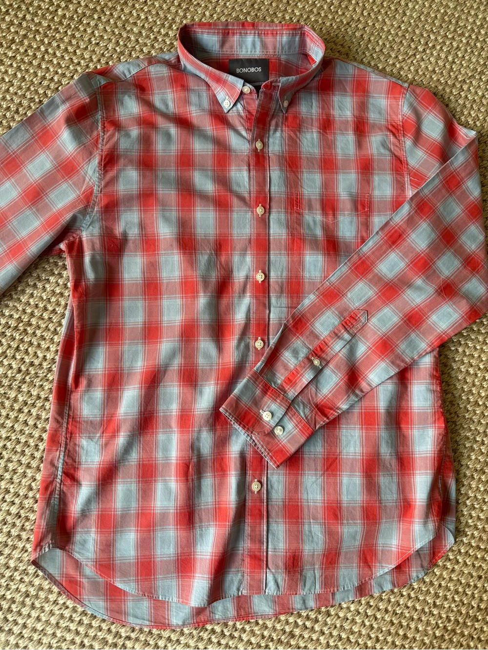 Bonobos Red and Light Blue Plaid Button-Down Shirt